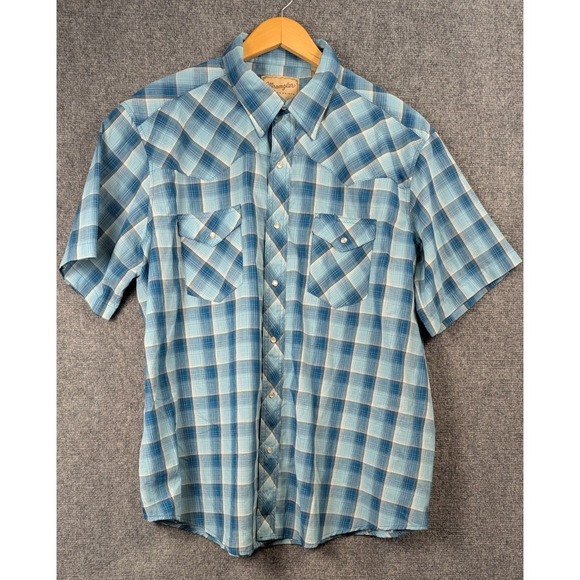 Wrangler Other - Wrangler Retro Pearl Snap Western Shirt Blue Plaid Short Sleeve Men’s 2XL